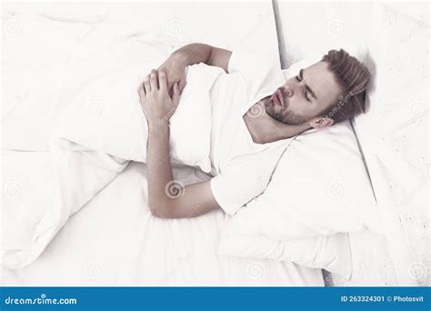 Man Sleep In Bed Early Morning Wakeup Man Sleeping White Bedroom