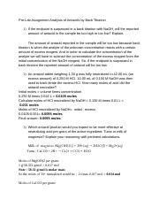 Pre Lab Assignment Analysis Of Antacids By Back Titration Pre Lab