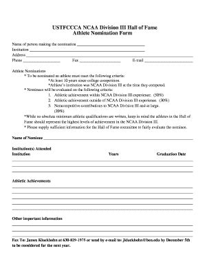 Fillable Online Athlete Hall Of Fame Nomination Form Fax Email Print