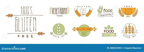 Bio Organic Gluten Free Food Icon Vector Set Stock Illustration