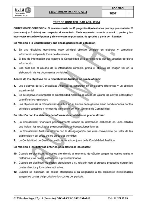 Examen 8 2014 Preguntas Y Respuestas EXAMEN CONTABILIDAD ANALITICA