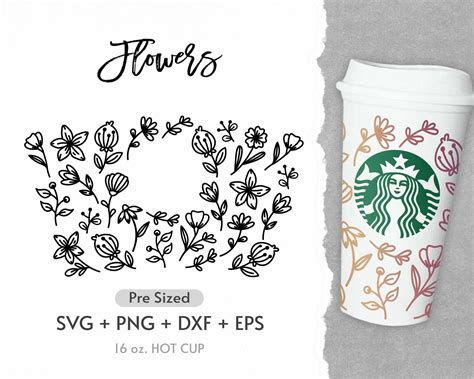 16oz Flower Hot Cup Svg Full Wrap Hot Cup Svg Wild Flower Etsy