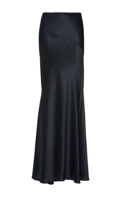 Alberta Ferretti Silk Satin Long Skirt In Black Lyst