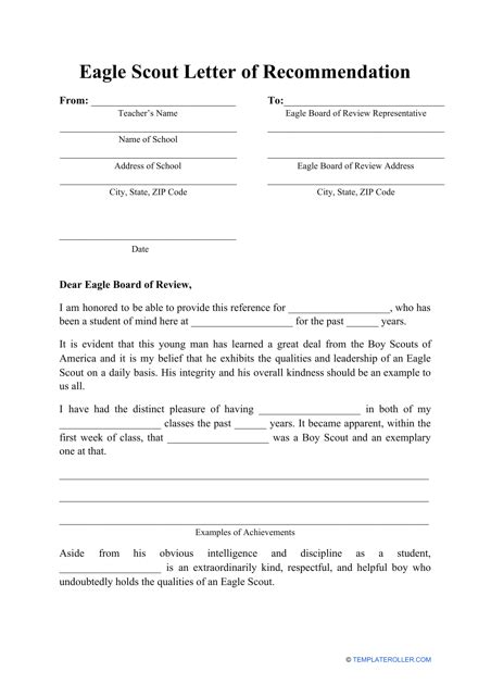 Eagle Scout Letter Of Recommendation Template Download Printable Pdf