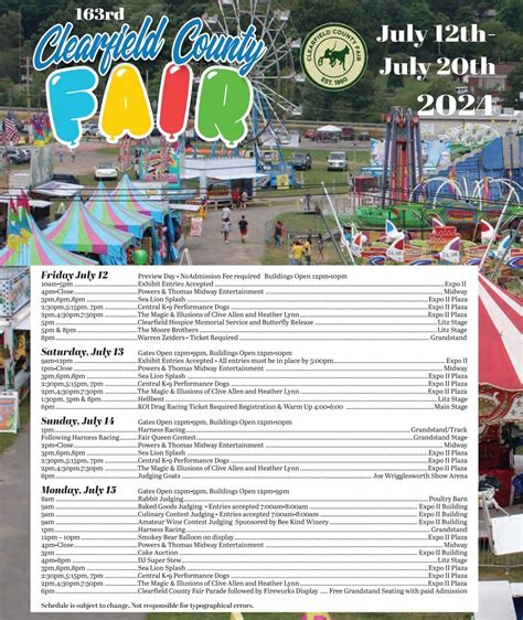 2024 Daily Schedule - 164th Clearfield County Fair