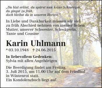 Traueranzeigen Von Karin Uhlmann Trauerundgedenken De