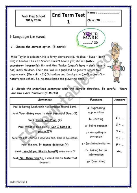 End Of Term Test Th Form Esl Worksheet By Farahfiras