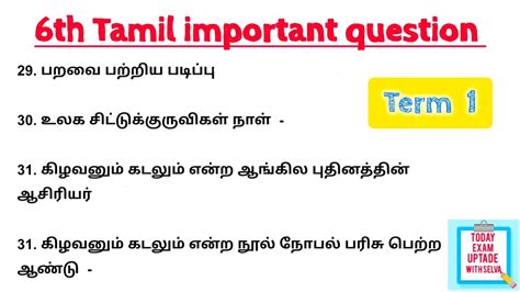 6th Tamil Term 1 Important Questions Group4 Tami Questions YouTube