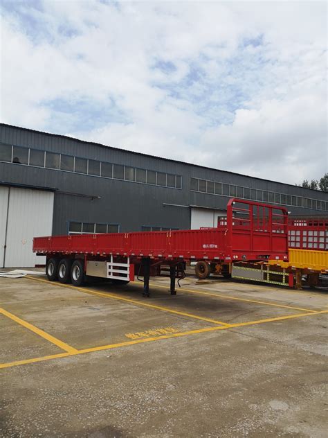 Dry Cargo Carrier Dropside 3 Axles Drop Flatbed Trailer Side Board Semi