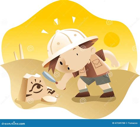 Little Boy Archaeologist Exploring Some Ruins Stock Illustration