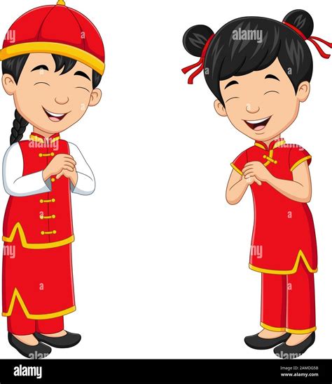 Cartoon chinese kids wearing traditional chinese costume Stock Vector ...