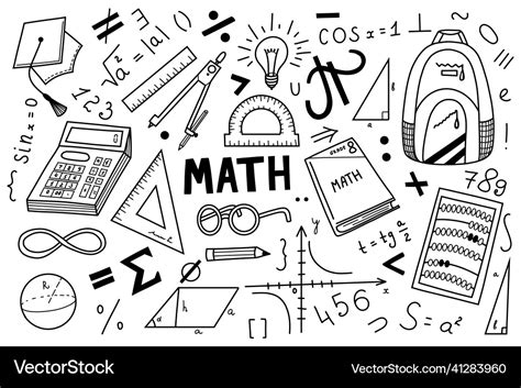 Mathematics Doodle Hand Drawn School Set Vector Image