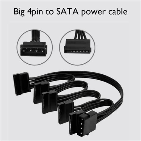 4 Pin Male To Sata 15 Pin Female Power Supply Cable 1 To 5 Cord Hard