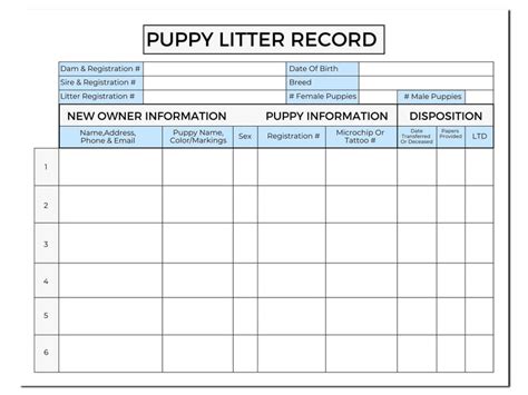 Puppy Litter Record Canva Template Us Letter Size Printable Pdf