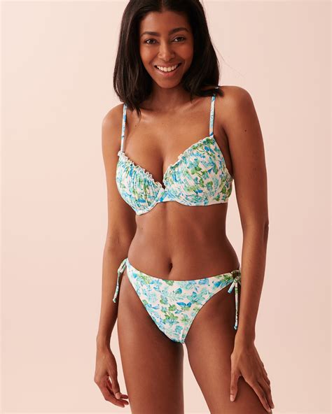 Santorini Blues Side Tie Brazilian Bikini Bottom Blue Floral La Vie