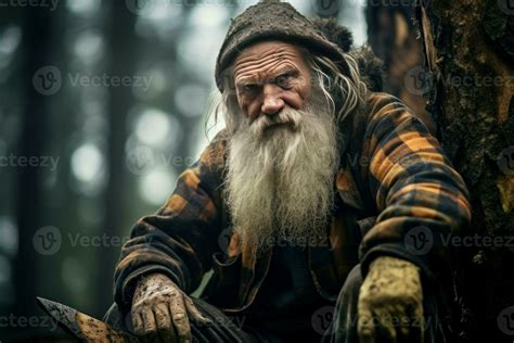 Ai Generated Sturdy Lumberjack Old Person Forest Generate Ai