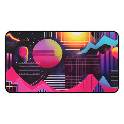 Neon Vaporwave Geometric Pattern Desk Mat S Retro Vibrant