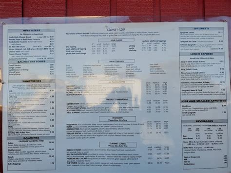 Menu at Dave's Pizza pizzeria, Coos Bay