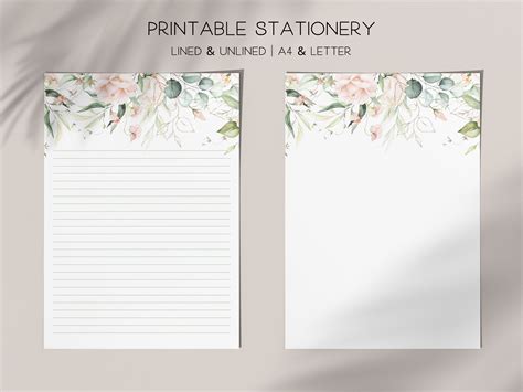 Botanical Floral Letter Writing Paper Digital Download Soft Flower