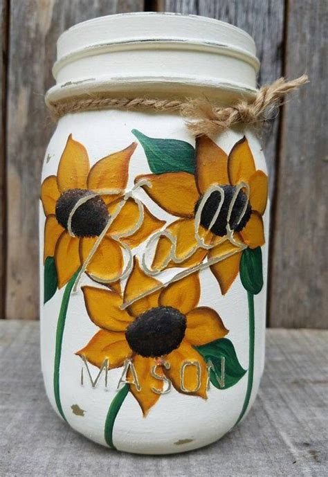 Sunflower Pint Size Ball Mason Painted Mason Jars Mason Jar Etsy