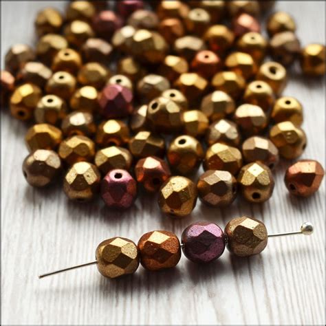 6mm Czech Fire Polished Beads Crystal Gold Rainbow