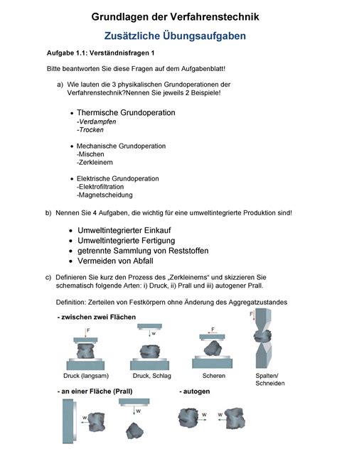 Zus Tzliche Bungsaufgaben Mit Lsg Grundlagen Der Verfahrenstechnik