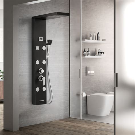 Auralum Panneau Colonne De Douche Hydromassante Noir En Acier Inox Avec