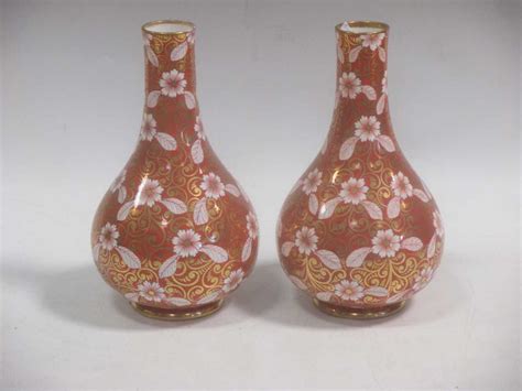 A Pair Of 19th Century Copeland Spode Bottle Vases The Burnt Orange