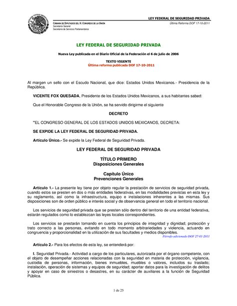 Ley Federal De Seguridad Privada Cmara De Diputados Del H Congreso