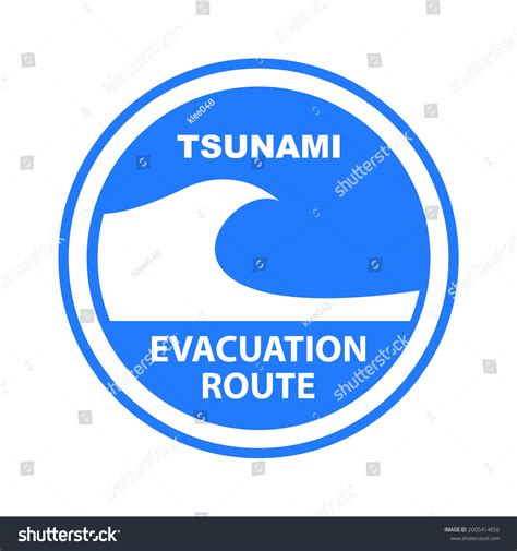 Tsunami Evacuation Route Sign On White Stock Vector Royalty Free