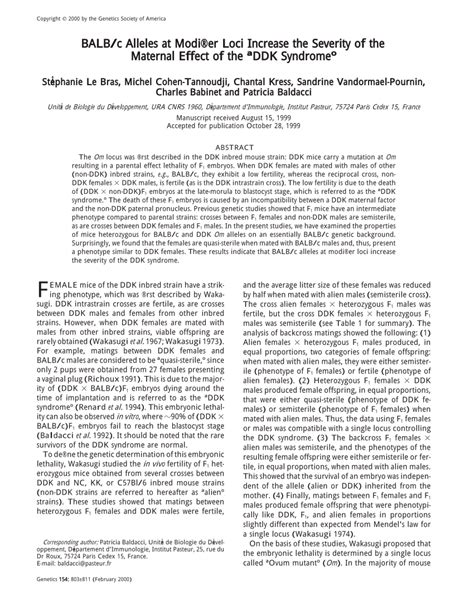 PDF BALB C Alleles At Modifier Loci Increase The Severity Of The