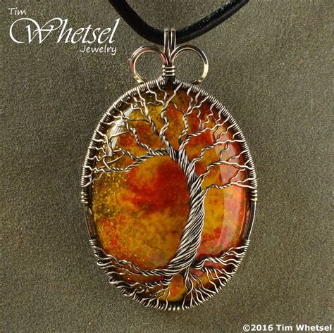 Sterling Fine Silver Wire Wrap Tree Of Life Pendant Yellow Red Glow