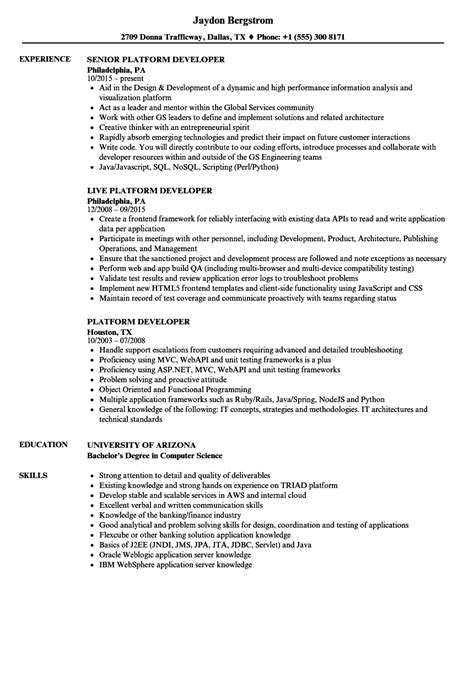 Platform Developer Resume Samples Velvet Jobs