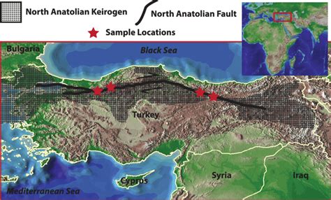 Regional map of Turkey showing sample locations in the North Anatolian ...