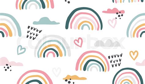 Seamless vector pattern with hand drawn rainbows | Stock vector | Colourbox