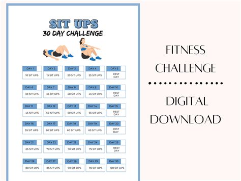 30 Day Sit Ups Challenge Strengthen Your Core With Daily Etsy