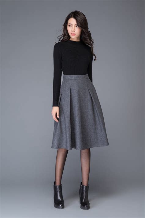 Gray Wool Skirt Autumn Winter Midi Wool Skirt Winter Skirt Women