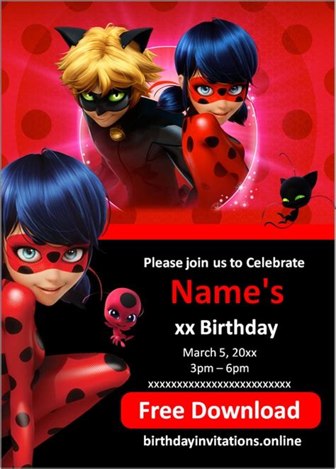 Miraculous Ladybug Invitations Birthday Invitations