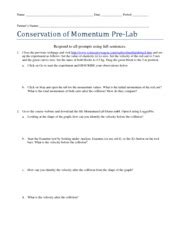 Conservation Of Momentum Pre Lab Name Date Period Partners Names