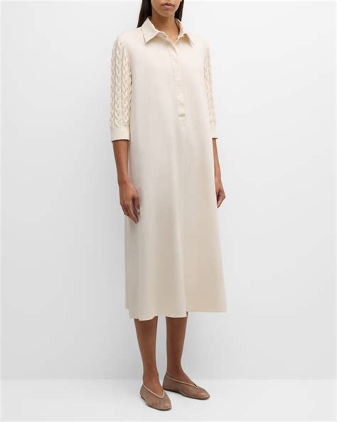 Max Mara Armonia Midi Dress With Cable Knit Sleeves Neiman Marcus