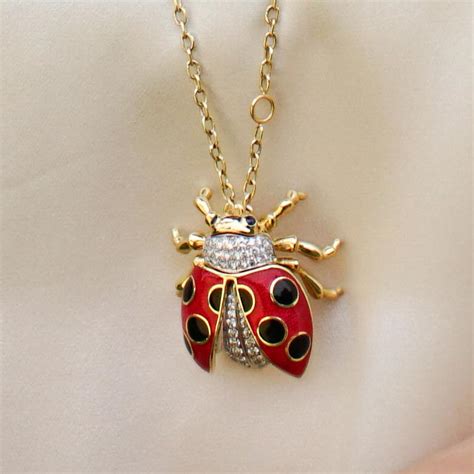 18 Karat Gold Diamond Sapphire And Enamel Ladybug Pendant Necklace