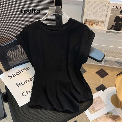 Lovito Casual Plain Asymmetrical T Shirt For Women Lne Light