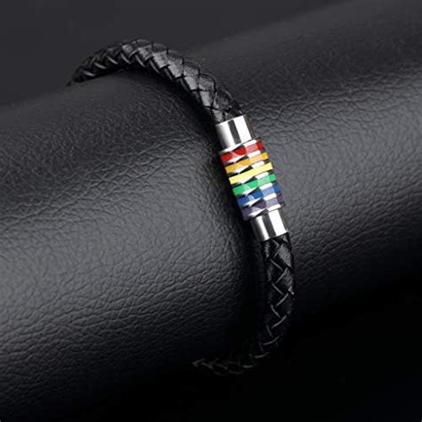 2stk Regenbogen Geflochtenes Edelstahl Leder Armband Homosexuell LGBT