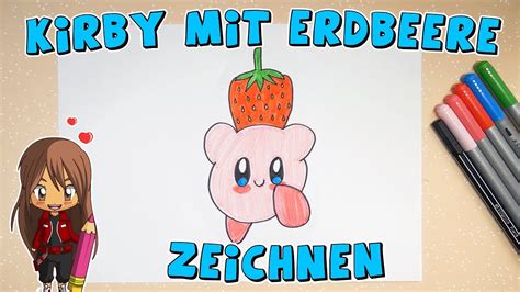 Kirby mit Erdbeere einfach malen für Kinder ab 7 Jahren Malen mit