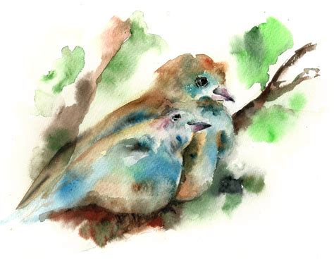 Love Birds Watercolor Painting Art Print Bird Art Tropical