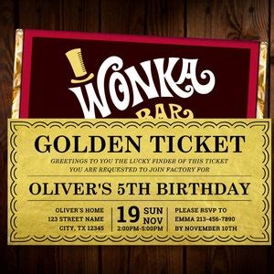 Golden Ticket Invitation Printable Template Willy Wonka Birthday