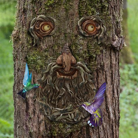 Hummingbird Feeders Bird Feeder Tree Face Decor Outdoor Fun Old Man