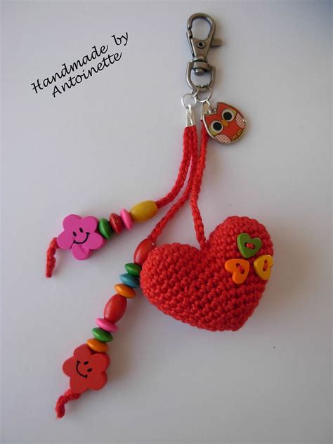 Llavero De Coraz N Y Cuentas En Crochet Llavero Ganchillo Corazones