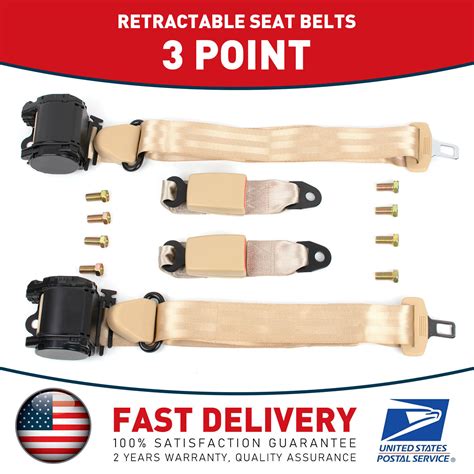 Beige 3 Point Retractable Car Safety Seat Belt Lap Diagonal Belt Easy