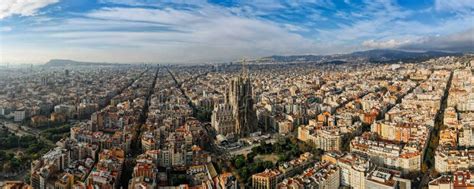 Aerial Drone Panoramic View of Barcelona, Spain Stock Photo - Image of ...